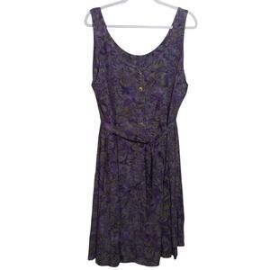 Tropical Group Hawaiian Tropical Floral Purple Sleeveless Waist Tie Dress Sz 2XL